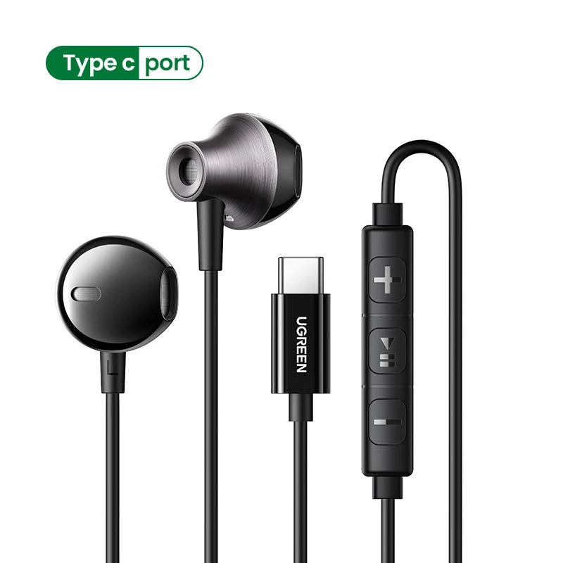 UGREEN Auricolari cablati USB tipo C semi-aperte da 3,5 mm con microfono, auricolari cablati Cuffie stereo HiFi, per la maggior parte con jack da 3,5 mm