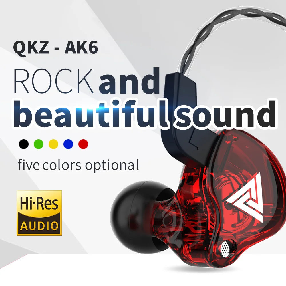 QKZ AK6 Sports Earphones In-Ear Wired 3.5mm with Microphone Heavy Bass 1.2m Cord Mobile Phone Headphones Factory Direct Supply