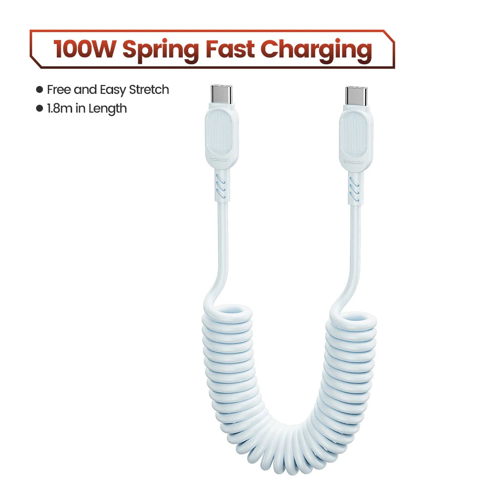 Toocki USB C Lightning Cavo Primavera Retrattile Caricatore Del Telefono Per Auto Cavo di Ricarica Veloce per iPhone 14 13 12 11 Pro Max XR XS 8 7