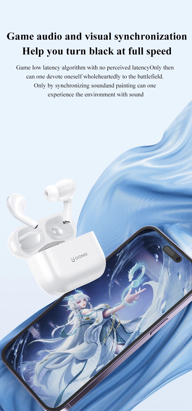 GIONEE JL005 Pro ANC auricolare Bluetooth 5.3 Hybrid -48dB cancellazione del rumore cuffie Wireless supporto auricolari Audio spaziali 3D