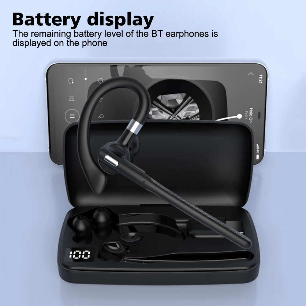 Auricolare wireless Bluetooth 5.4 con gancio per l'orecchio Cuffie da guida a orecchio singolo con auricolari vivavoce con cancellazione del rumore CVC8.0 a doppio microfono