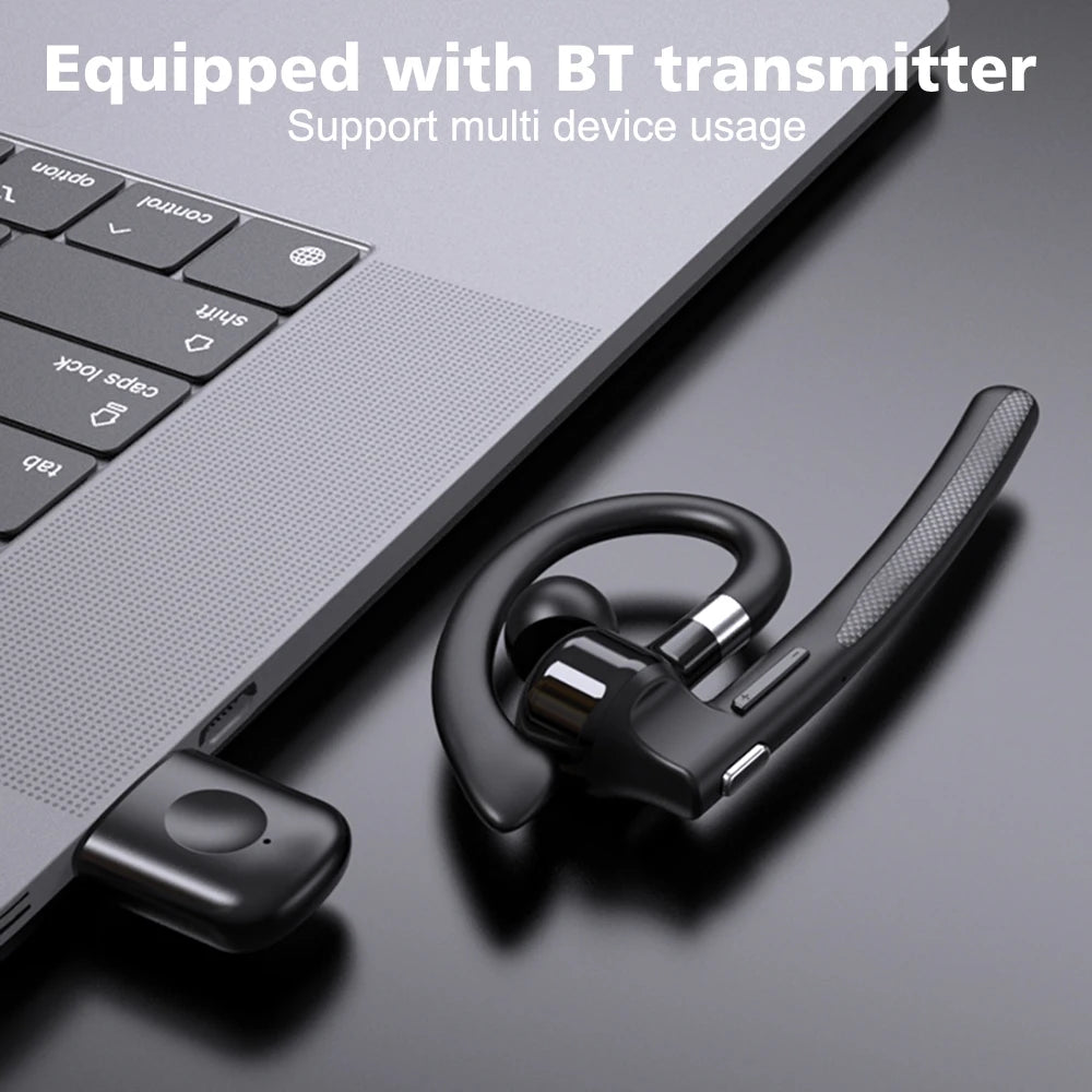 Auricolare wireless Bluetooth 5.4 con gancio per l'orecchio Cuffie da guida a orecchio singolo con auricolari vivavoce con cancellazione del rumore CVC8.0 a doppio microfono