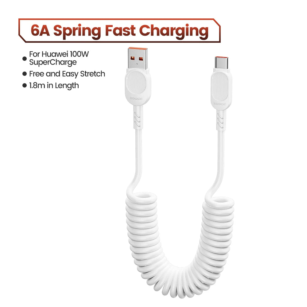 Toocki USB C Lightning Cavo Primavera Retrattile Caricatore Del Telefono Per Auto Cavo di Ricarica Veloce per iPhone 14 13 12 11 Pro Max XR XS 8 7