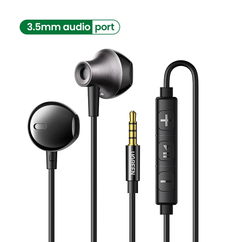 UGREEN Auricolari cablati USB tipo C semi-aperte da 3,5 mm con microfono, auricolari cablati Cuffie stereo HiFi, per la maggior parte con jack da 3,5 mm