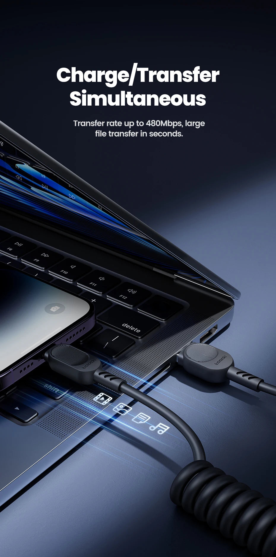 Toocki USB C Lightning Cavo Primavera Retrattile Caricatore Del Telefono Per Auto Cavo di Ricarica Veloce per iPhone 14 13 12 11 Pro Max XR XS 8 7