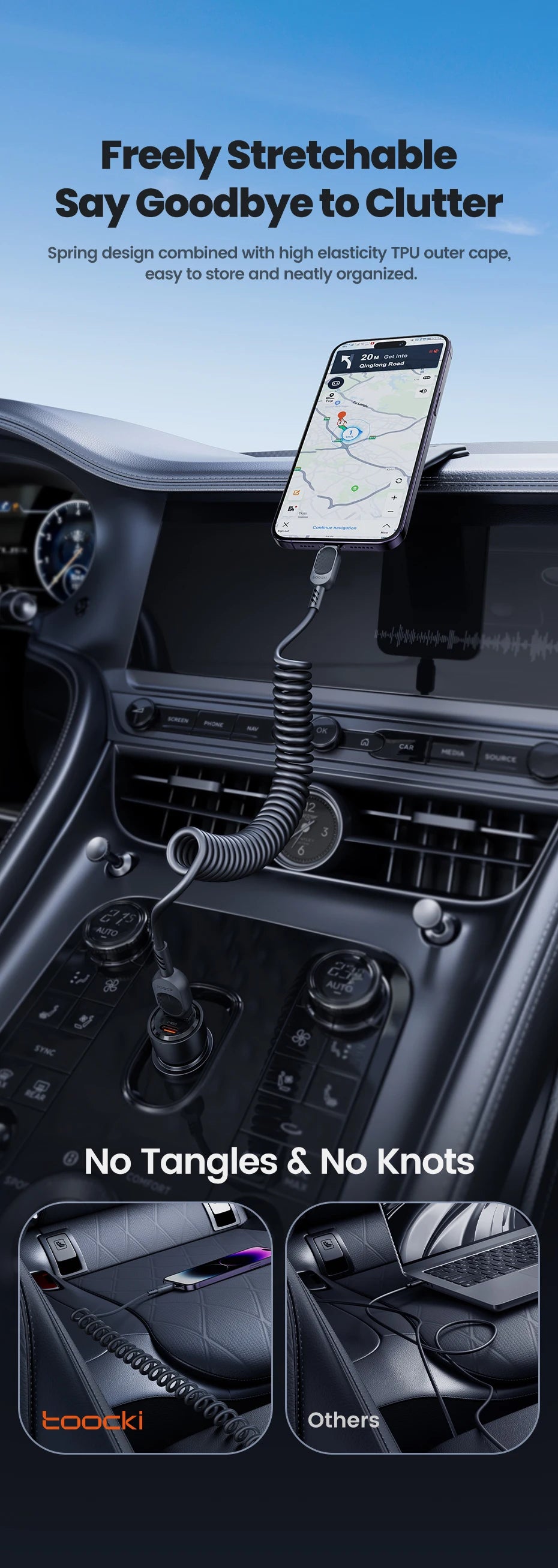 Toocki USB C Lightning Cavo Primavera Retrattile Caricatore Del Telefono Per Auto Cavo di Ricarica Veloce per iPhone 14 13 12 11 Pro Max XR XS 8 7