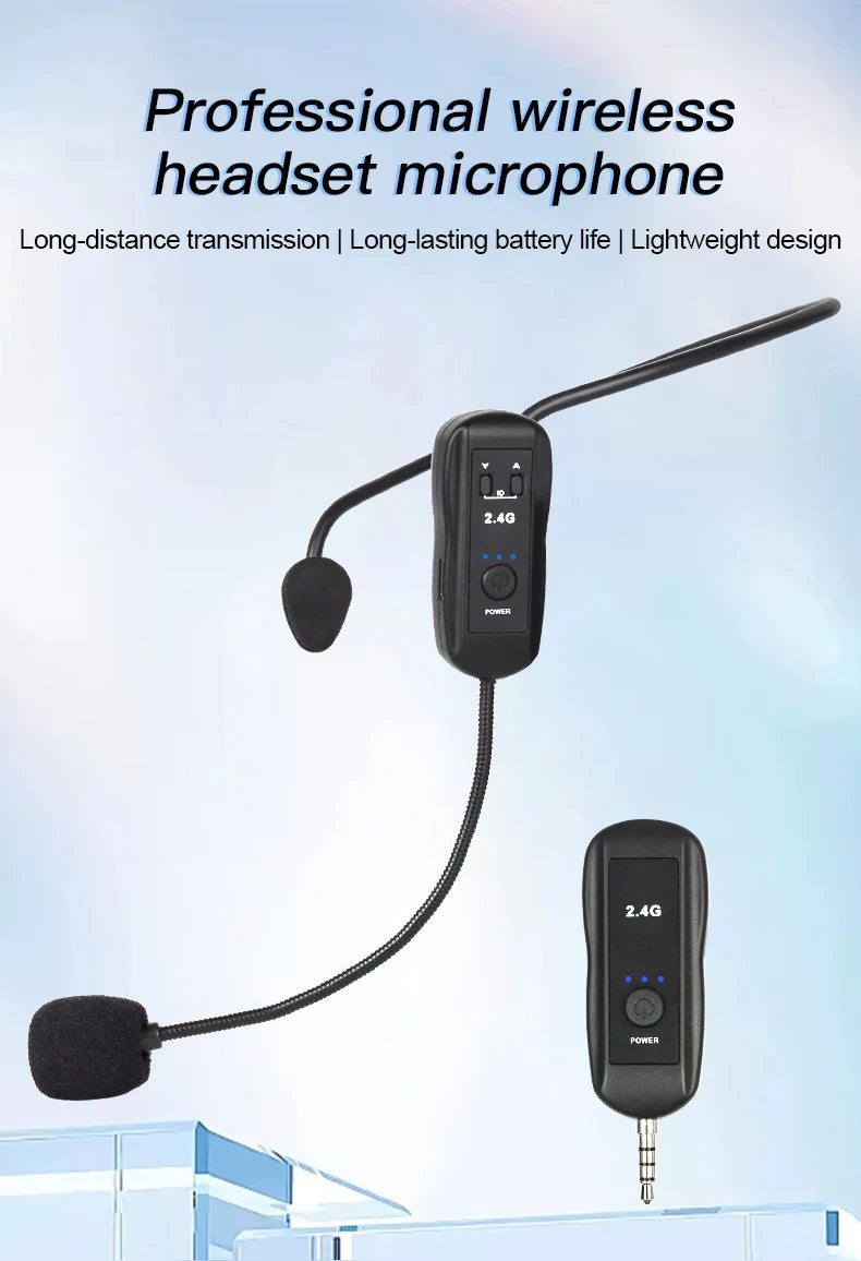 Trasmettitore set microfono lavalier wireless montato sulla testa 2.4G con ricevitore per amplificatore altoparlante vocale guida turistica didattica