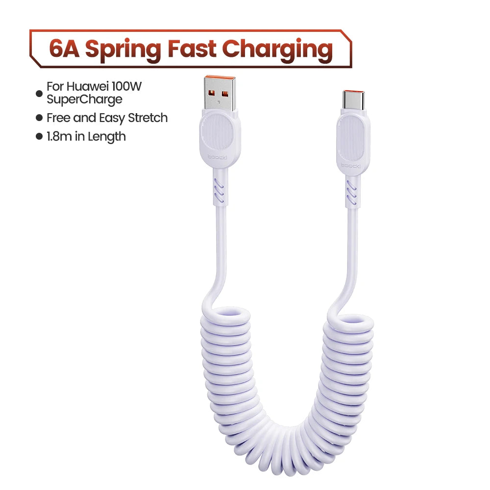 Toocki USB C Lightning Cavo Primavera Retrattile Caricatore Del Telefono Per Auto Cavo di Ricarica Veloce per iPhone 14 13 12 11 Pro Max XR XS 8 7