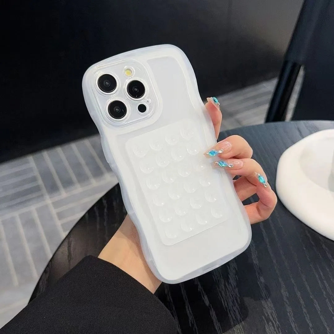 Custodia Trasparente con Supporto a Ventosa per iPhone 16 15 14 13 12 11 17 Pro Max, Bordo Ondulato, Antiurto, Cover Posteriore Morbida con Supporto Integrato