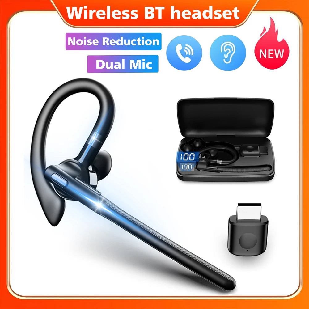 Auricolare wireless Bluetooth 5.4 con gancio per l'orecchio Cuffie da guida a orecchio singolo con auricolari vivavoce con cancellazione del rumore CVC8.0 a doppio microfono