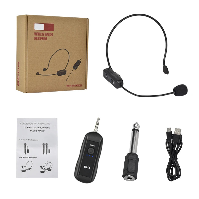 Trasmettitore set microfono lavalier wireless montato sulla testa 2.4G con ricevitore per amplificatore altoparlante vocale guida turistica didattica