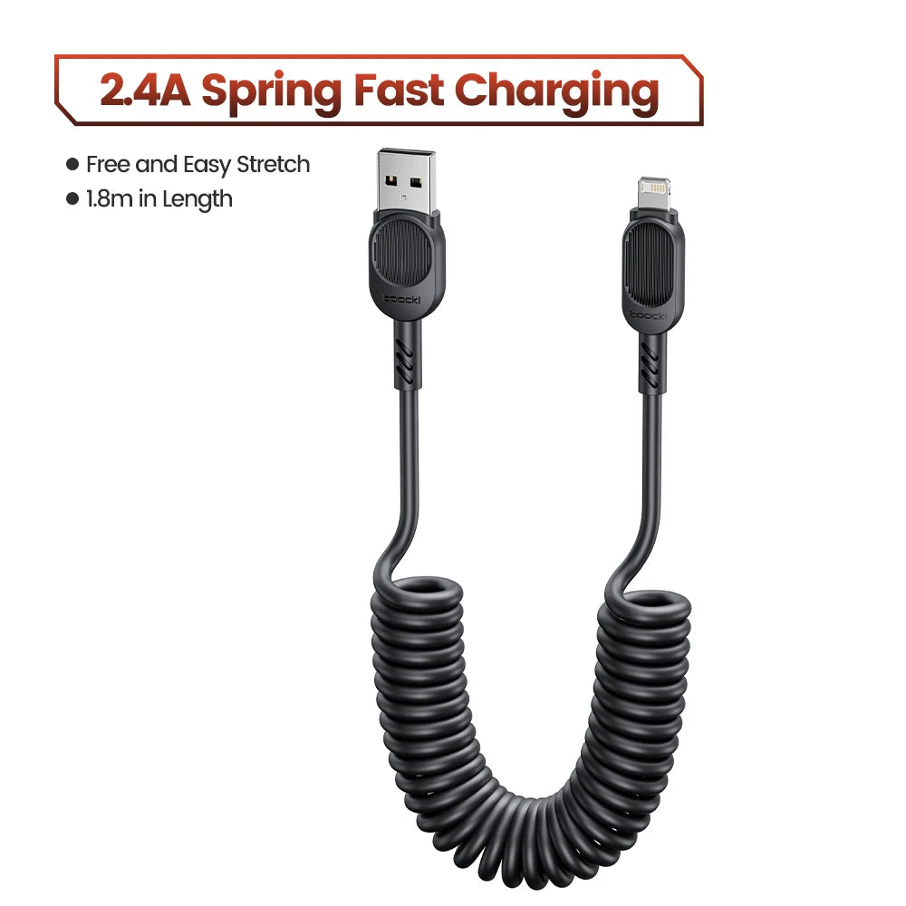 Toocki USB C Lightning Cavo Primavera Retrattile Caricatore Del Telefono Per Auto Cavo di Ricarica Veloce per iPhone 14 13 12 11 Pro Max XR XS 8 7