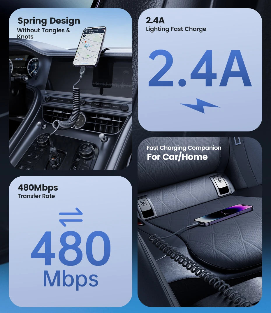 Toocki USB C Lightning Cavo Primavera Retrattile Caricatore Del Telefono Per Auto Cavo di Ricarica Veloce per iPhone 14 13 12 11 Pro Max XR XS 8 7