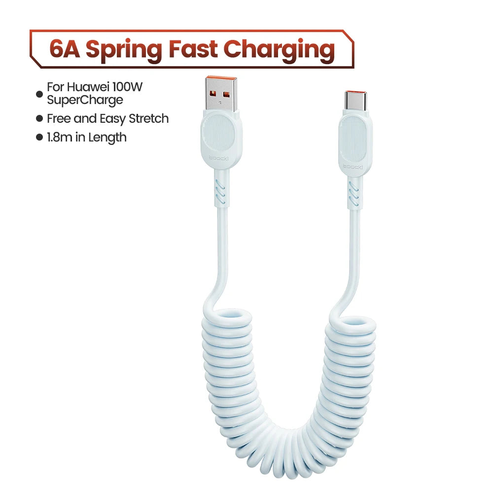 Toocki USB C Lightning Cavo Primavera Retrattile Caricatore Del Telefono Per Auto Cavo di Ricarica Veloce per iPhone 14 13 12 11 Pro Max XR XS 8 7