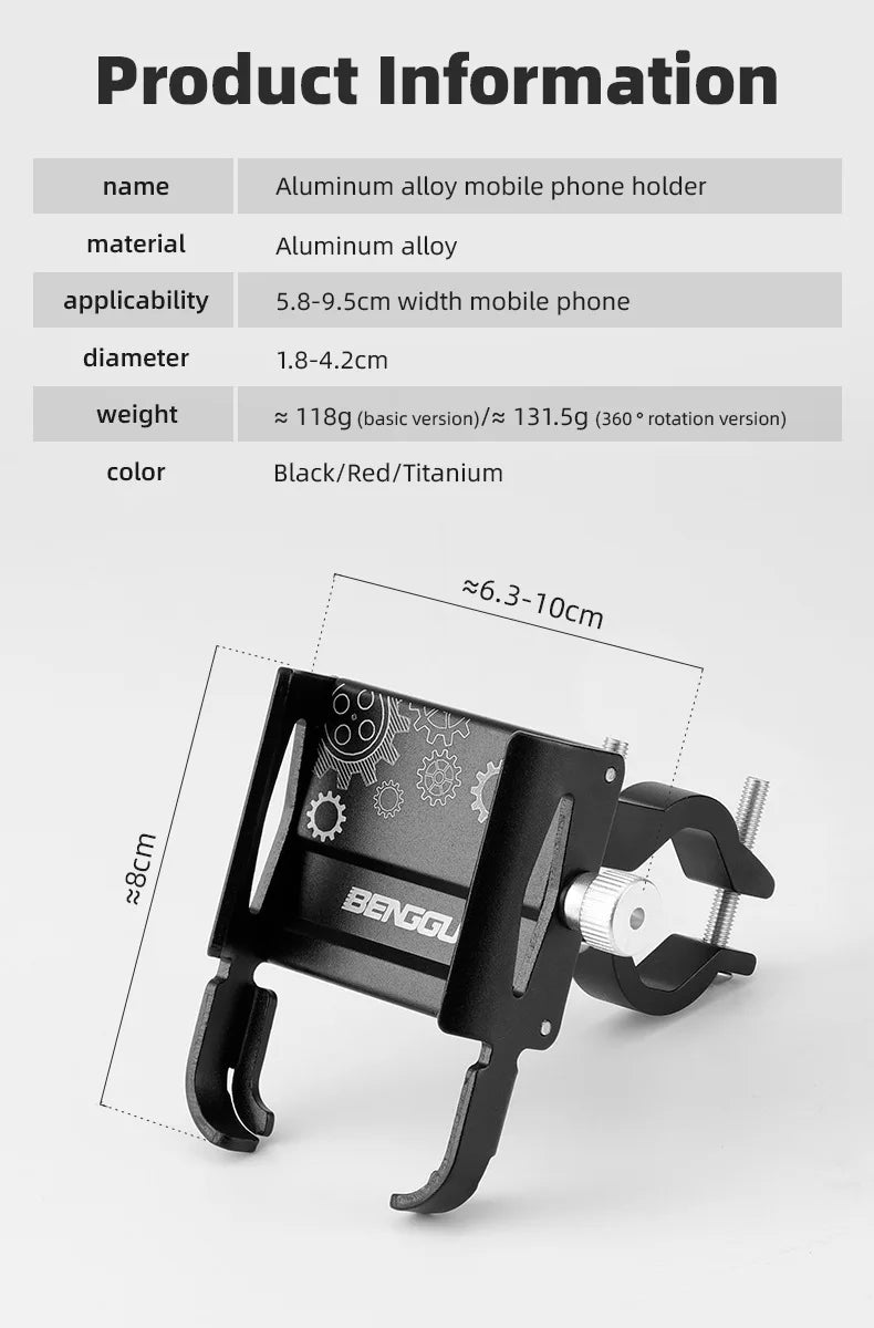 Supporto per telefono da bicicletta 360 °   Rotazione in lega di alluminio MTB bici telefono staffa GPS scooter moto manubrio supporto supporto per telefono cellulare