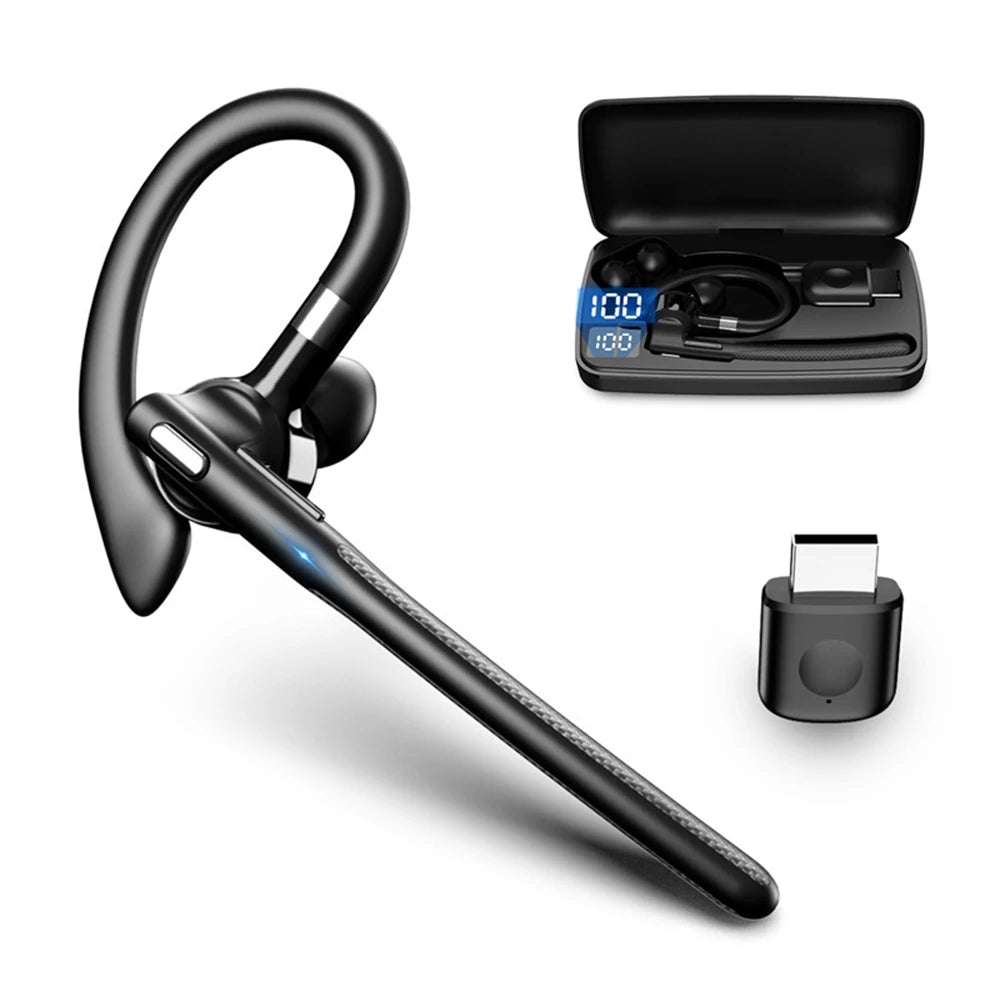 Auricolare wireless Bluetooth 5.4 con gancio per l'orecchio Cuffie da guida a orecchio singolo con auricolari vivavoce con cancellazione del rumore CVC8.0 a doppio microfono