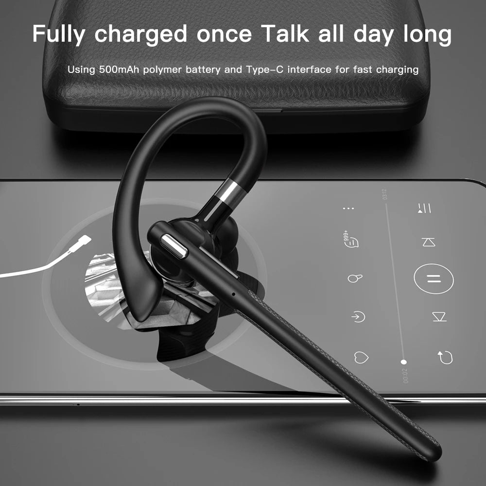 Auricolare wireless Bluetooth 5.4 con gancio per l'orecchio Cuffie da guida a orecchio singolo con auricolari vivavoce con cancellazione del rumore CVC8.0 a doppio microfono