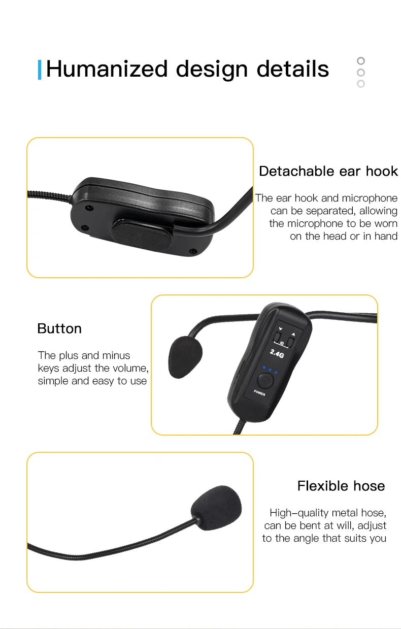 Trasmettitore set microfono lavalier wireless montato sulla testa 2.4G con ricevitore per amplificatore altoparlante vocale guida turistica didattica