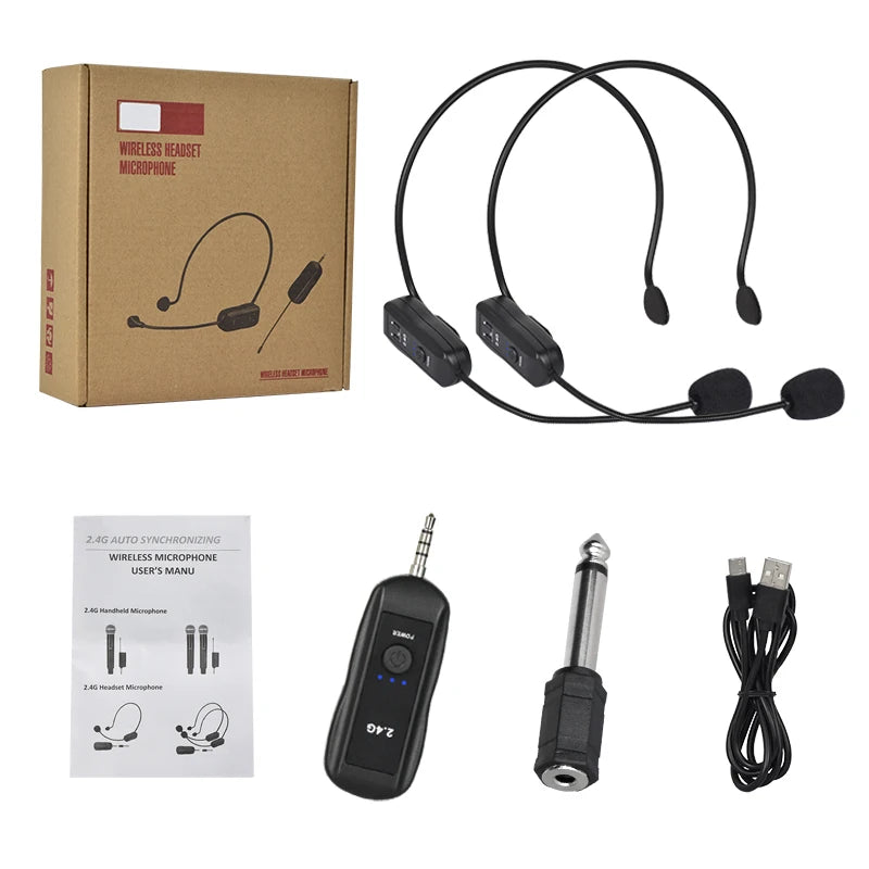 Trasmettitore set microfono lavalier wireless montato sulla testa 2.4G con ricevitore per amplificatore altoparlante vocale guida turistica didattica