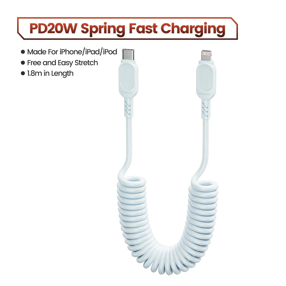 Toocki USB C Lightning Cavo Primavera Retrattile Caricatore Del Telefono Per Auto Cavo di Ricarica Veloce per iPhone 14 13 12 11 Pro Max XR XS 8 7