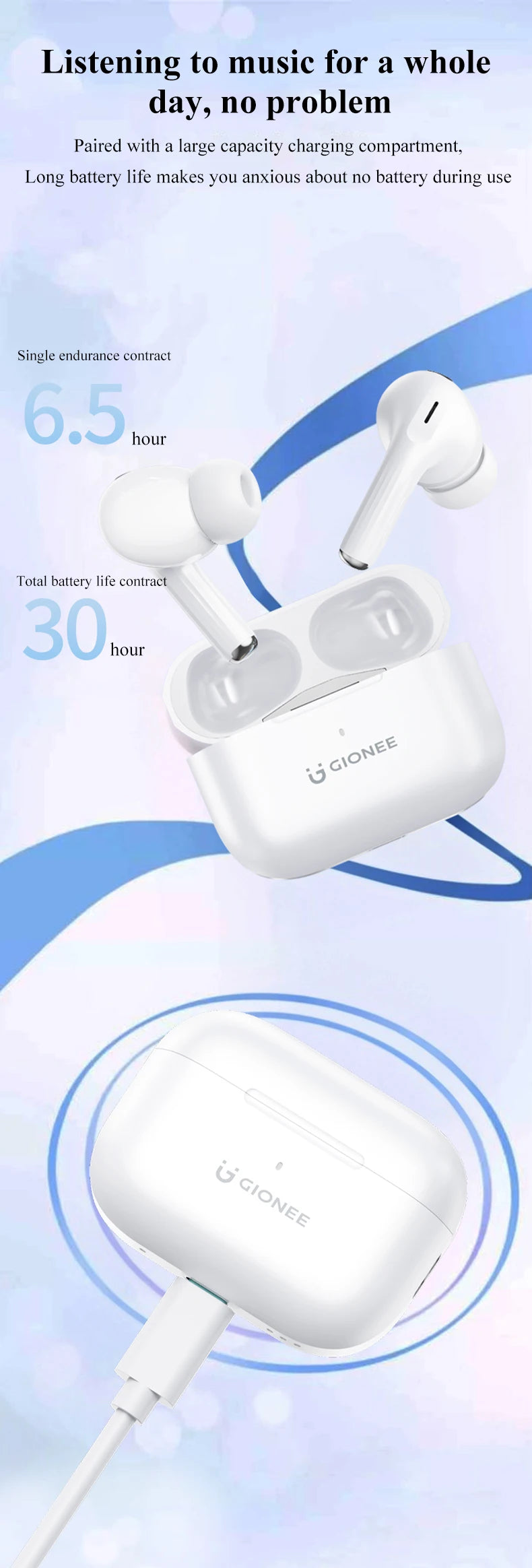 GIONEE JL005 Pro ANC auricolare Bluetooth 5.3 Hybrid -48dB cancellazione del rumore cuffie Wireless supporto auricolari Audio spaziali 3D