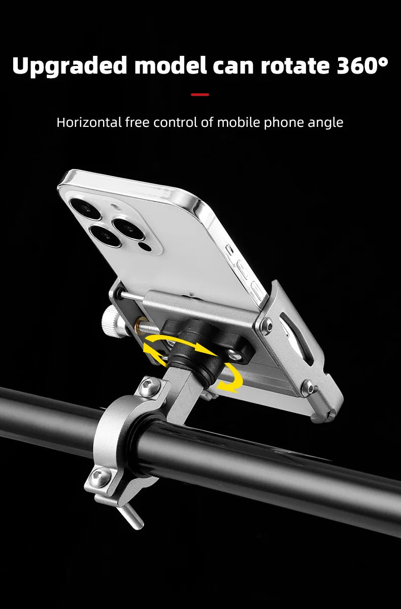 Supporto per telefono da bicicletta 360 °   Rotazione in lega di alluminio MTB bici telefono staffa GPS scooter moto manubrio supporto supporto per telefono cellulare