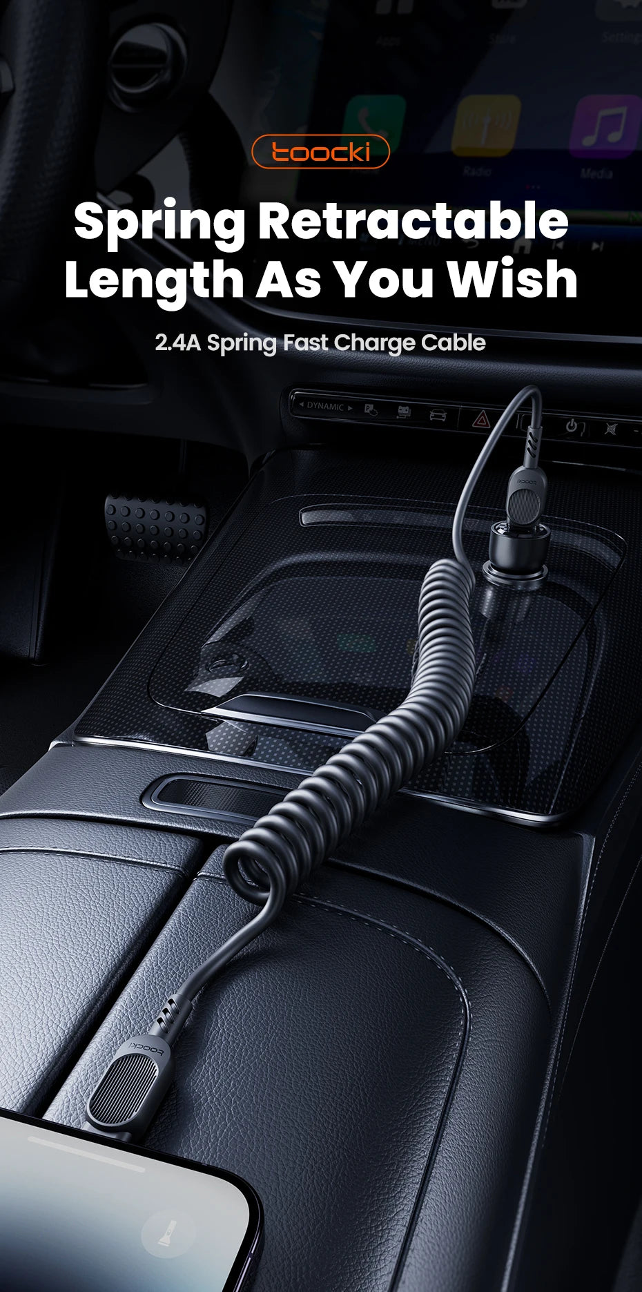 Toocki USB C Lightning Cavo Primavera Retrattile Caricatore Del Telefono Per Auto Cavo di Ricarica Veloce per iPhone 14 13 12 11 Pro Max XR XS 8 7