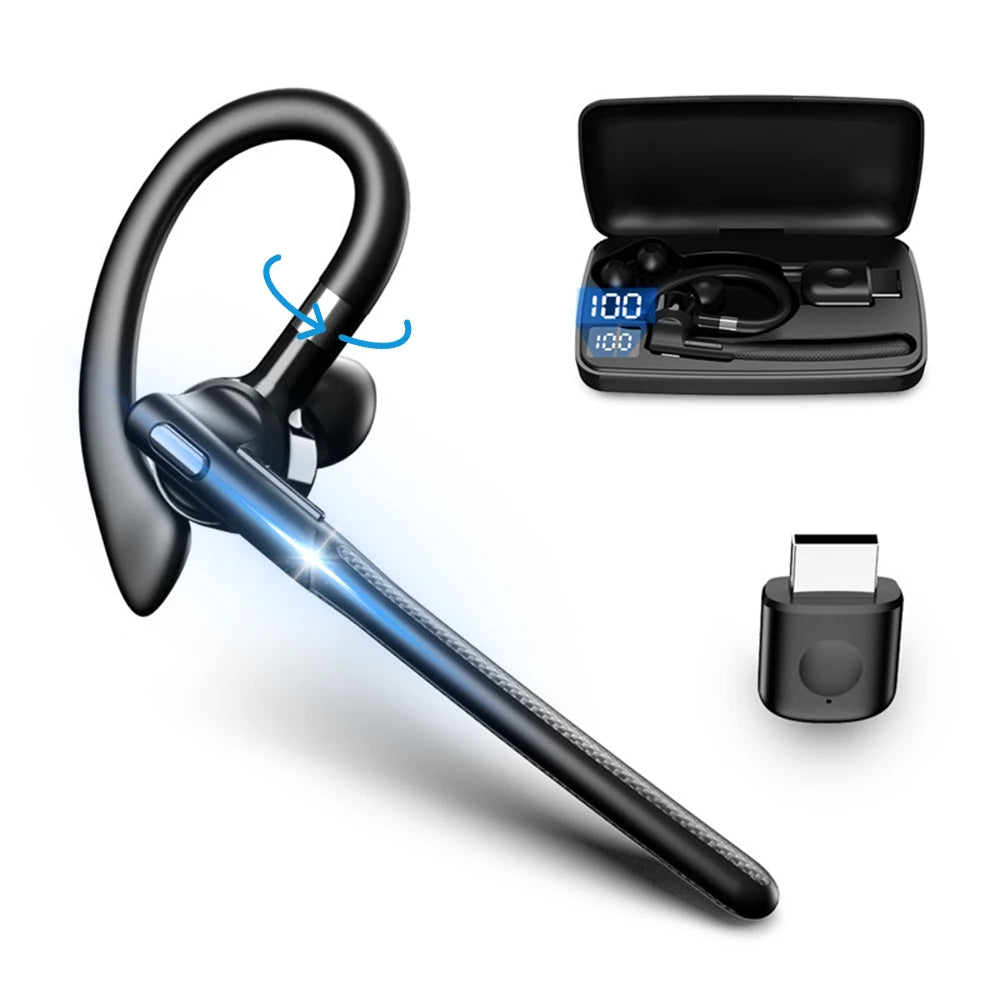 Auricolare wireless Bluetooth 5.4 con gancio per l'orecchio Cuffie da guida a orecchio singolo con auricolari vivavoce con cancellazione del rumore CVC8.0 a doppio microfono