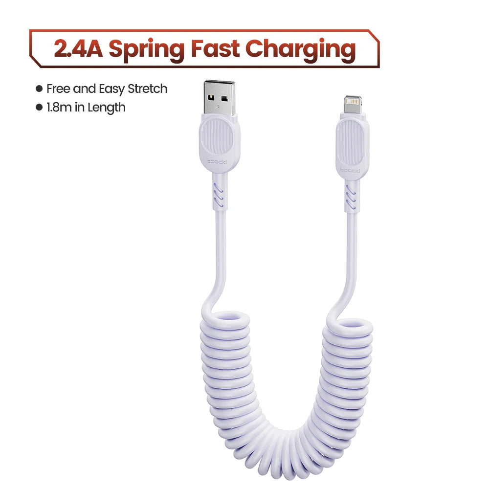 Toocki USB C Lightning Cavo Primavera Retrattile Caricatore Del Telefono Per Auto Cavo di Ricarica Veloce per iPhone 14 13 12 11 Pro Max XR XS 8 7