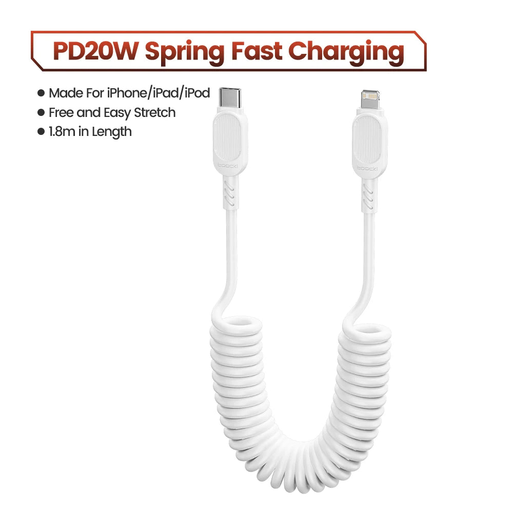 Toocki USB C Lightning Cavo Primavera Retrattile Caricatore Del Telefono Per Auto Cavo di Ricarica Veloce per iPhone 14 13 12 11 Pro Max XR XS 8 7