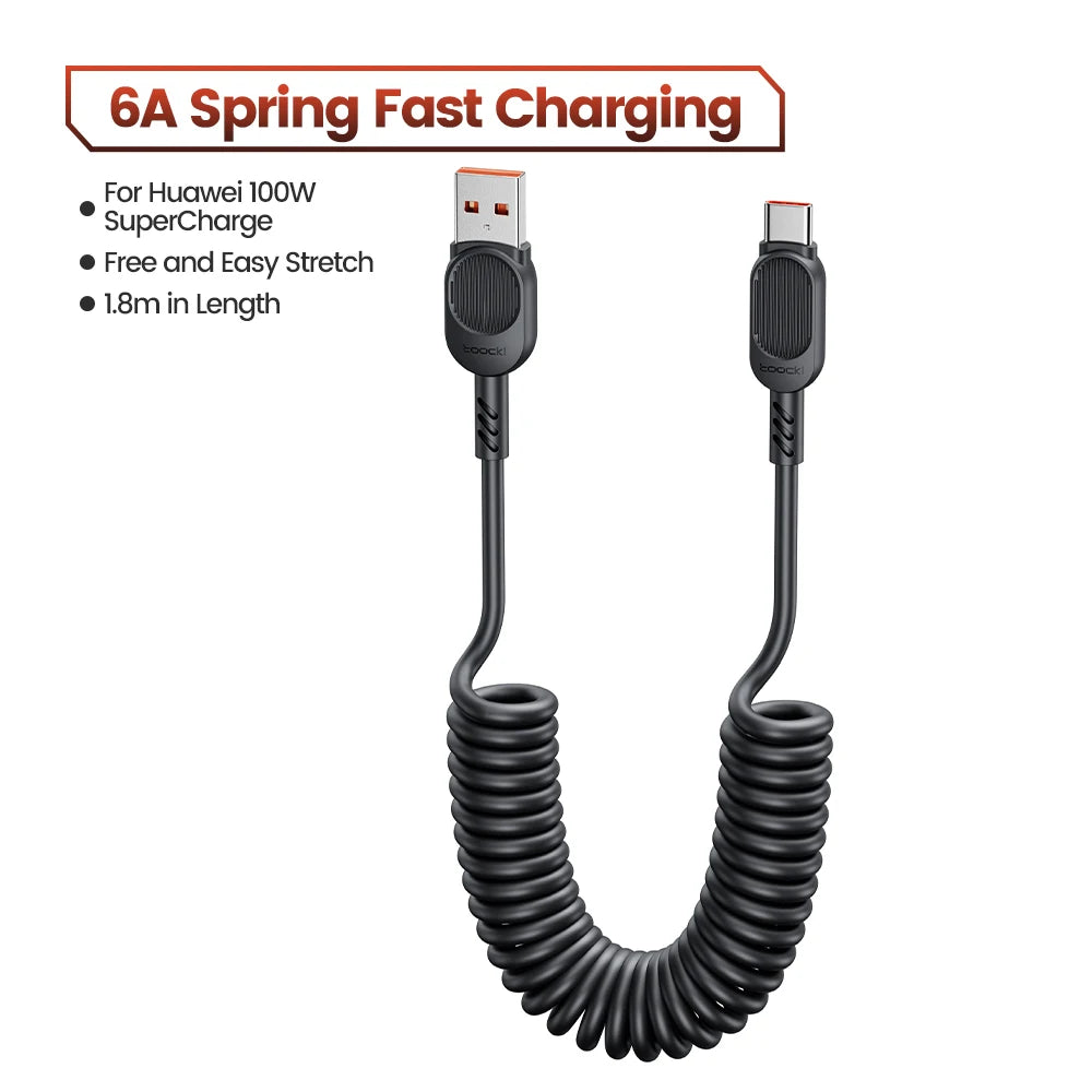 Toocki USB C Lightning Cavo Primavera Retrattile Caricatore Del Telefono Per Auto Cavo di Ricarica Veloce per iPhone 14 13 12 11 Pro Max XR XS 8 7