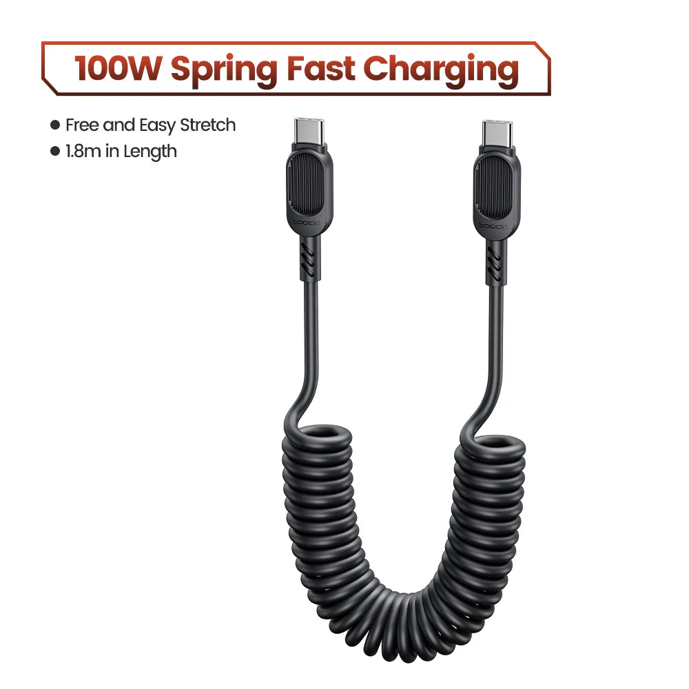 Toocki USB C Lightning Cavo Primavera Retrattile Caricatore Del Telefono Per Auto Cavo di Ricarica Veloce per iPhone 14 13 12 11 Pro Max XR XS 8 7