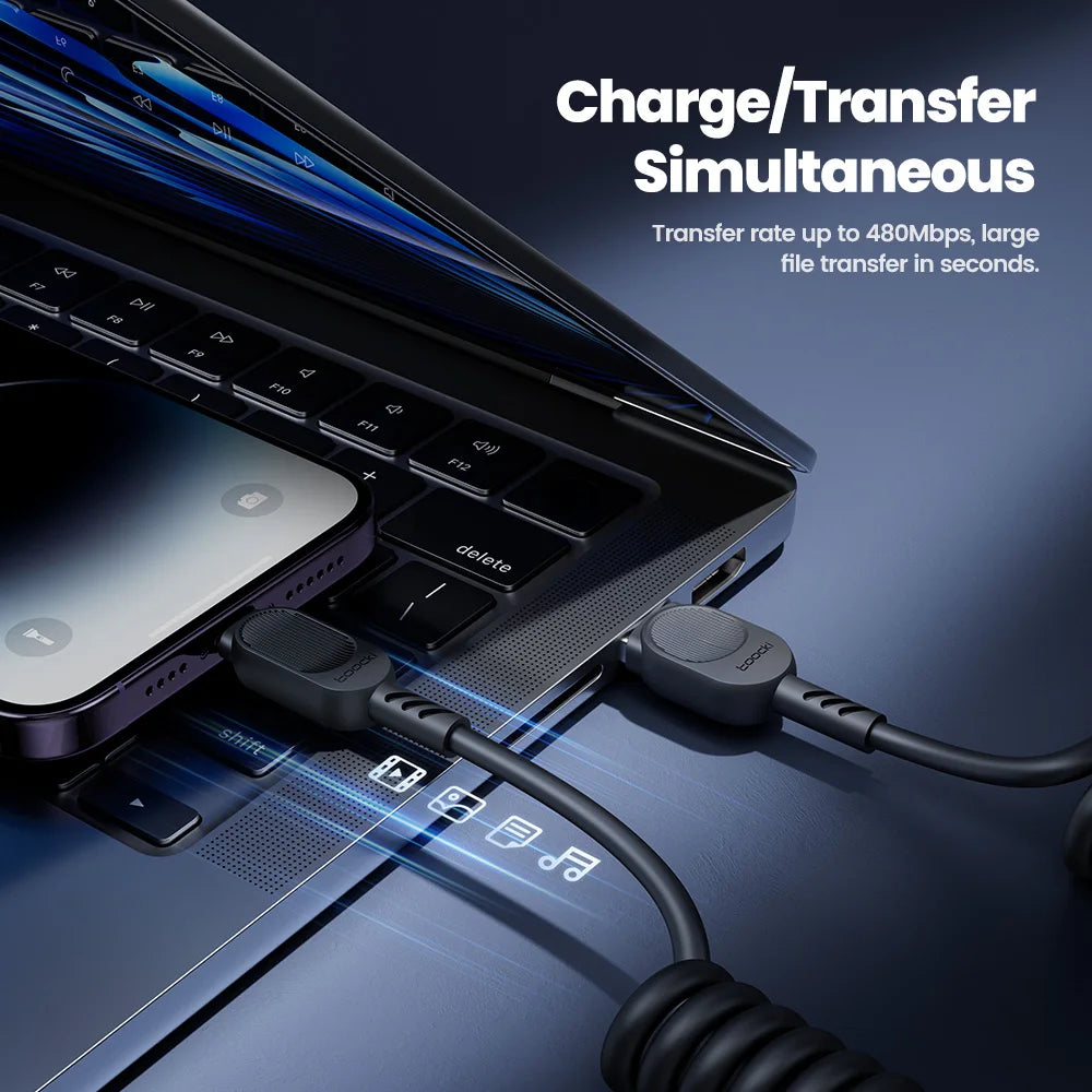 Toocki USB C Lightning Cavo Primavera Retrattile Caricatore Del Telefono Per Auto Cavo di Ricarica Veloce per iPhone 14 13 12 11 Pro Max XR XS 8 7