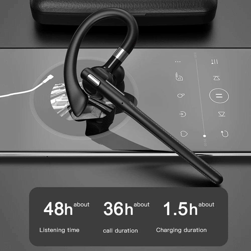 Auricolare wireless Bluetooth 5.4 con gancio per l'orecchio Cuffie da guida a orecchio singolo con auricolari vivavoce con cancellazione del rumore CVC8.0 a doppio microfono